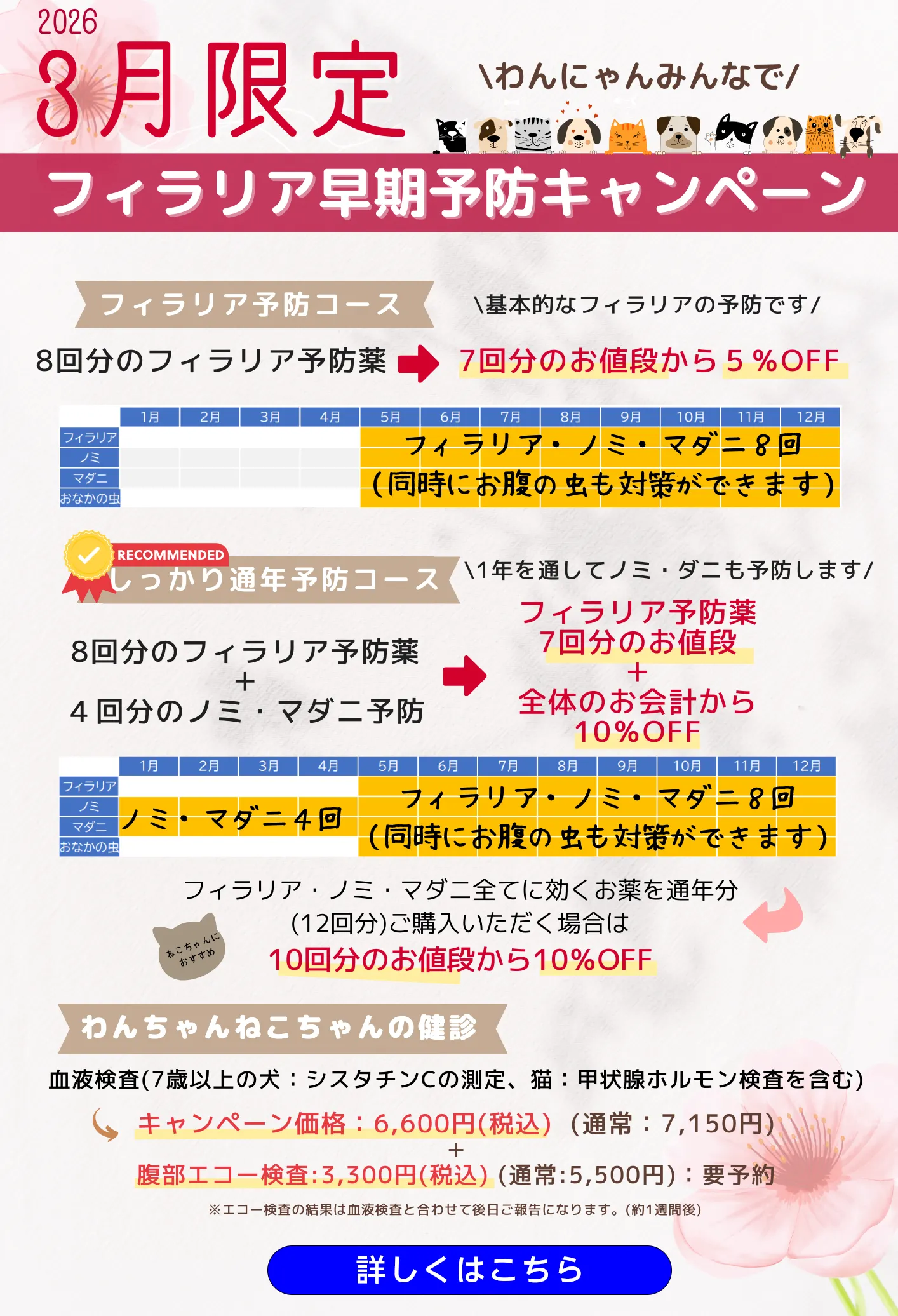 フィラリア早期予防キャンペーン(2026年3月限定)